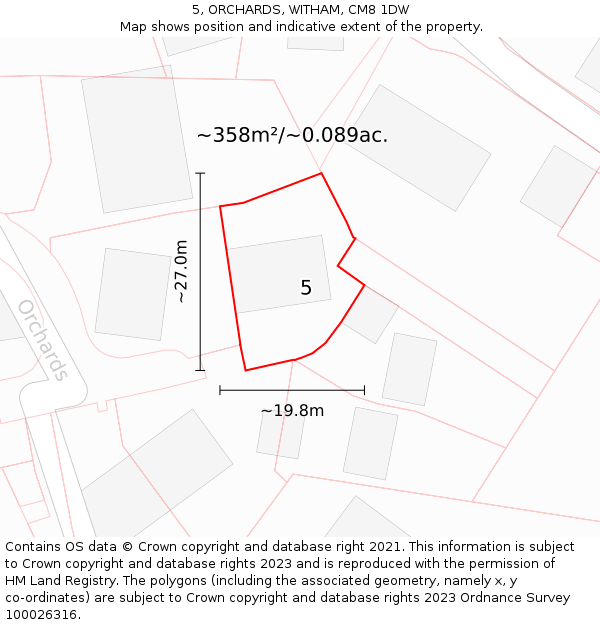 5, ORCHARDS, WITHAM, CM8 1DW: Plot and title map
