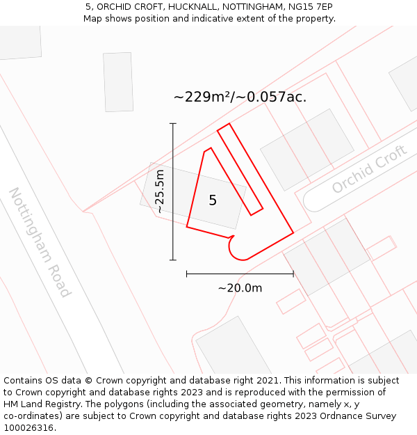 5, ORCHID CROFT, HUCKNALL, NOTTINGHAM, NG15 7EP: Plot and title map