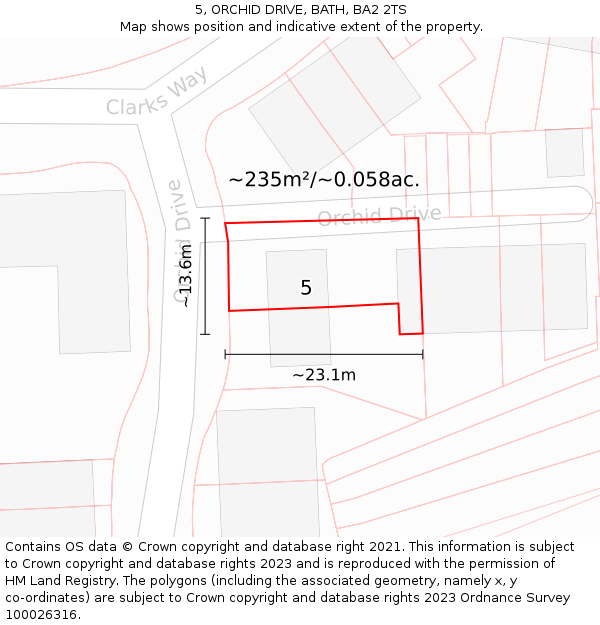 5, ORCHID DRIVE, BATH, BA2 2TS: Plot and title map