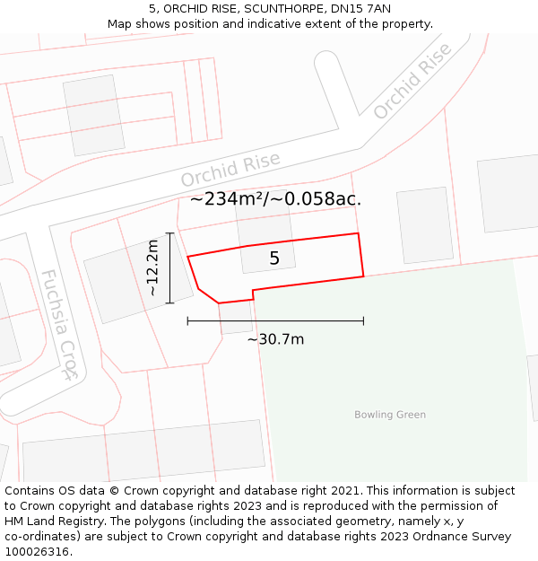 5, ORCHID RISE, SCUNTHORPE, DN15 7AN: Plot and title map