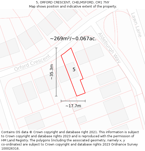 5, ORFORD CRESCENT, CHELMSFORD, CM1 7NY: Plot and title map