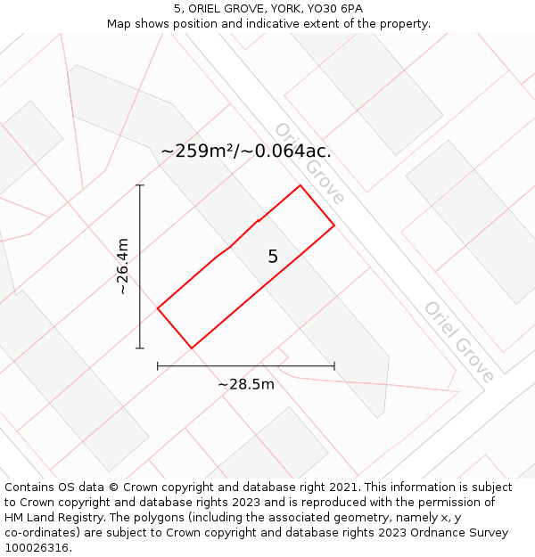 5, ORIEL GROVE, YORK, YO30 6PA: Plot and title map