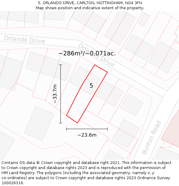 5, ORLANDO DRIVE, CARLTON, NOTTINGHAM, NG4 3FN: Plot and title map
