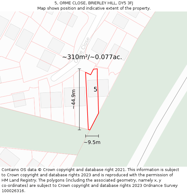 5, ORME CLOSE, BRIERLEY HILL, DY5 3FJ: Plot and title map