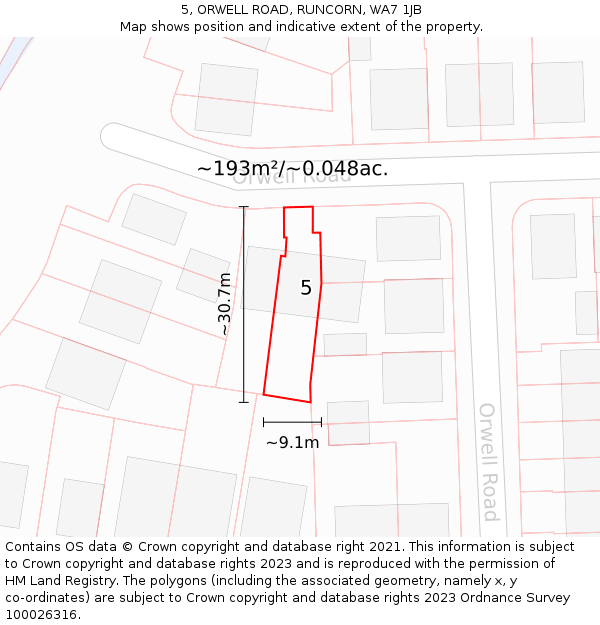 5, ORWELL ROAD, RUNCORN, WA7 1JB: Plot and title map