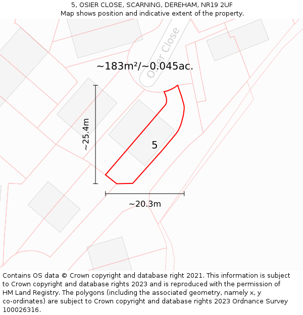 5, OSIER CLOSE, SCARNING, DEREHAM, NR19 2UF: Plot and title map