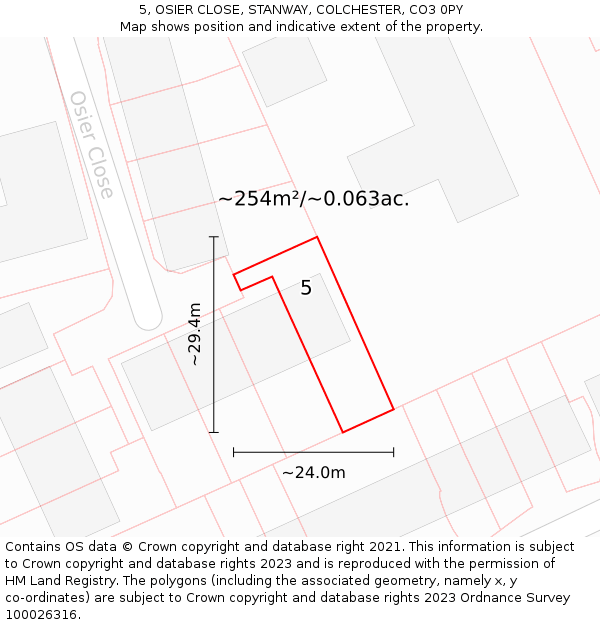 5, OSIER CLOSE, STANWAY, COLCHESTER, CO3 0PY: Plot and title map