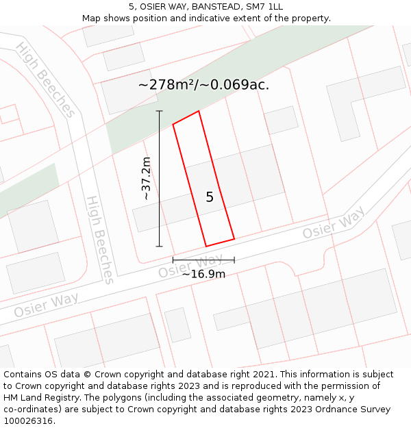5, OSIER WAY, BANSTEAD, SM7 1LL: Plot and title map