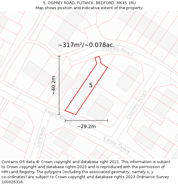5, OSPREY ROAD, FLITWICK, BEDFORD, MK45 1RU: Plot and title map
