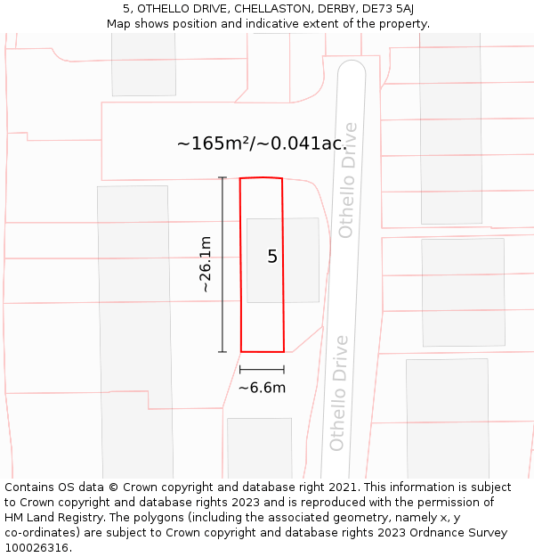5, OTHELLO DRIVE, CHELLASTON, DERBY, DE73 5AJ: Plot and title map