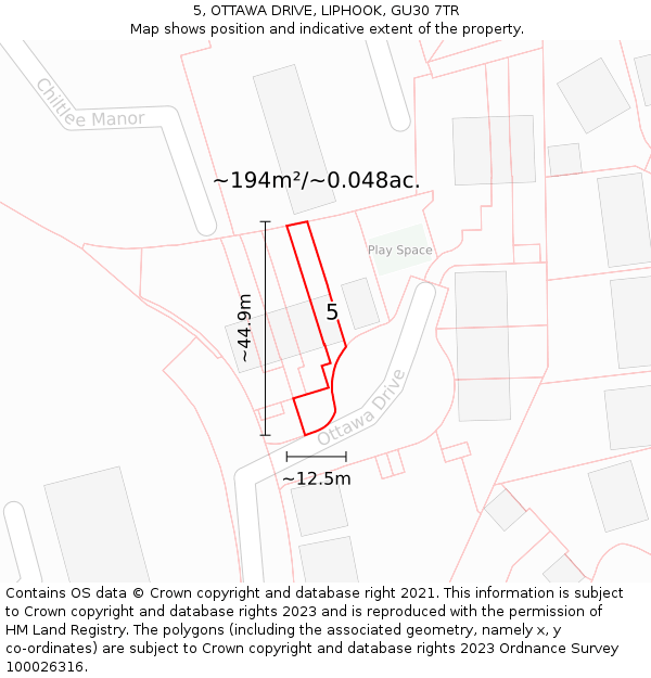 5, OTTAWA DRIVE, LIPHOOK, GU30 7TR: Plot and title map