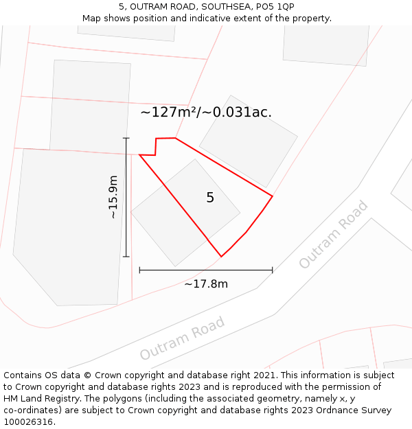 5, OUTRAM ROAD, SOUTHSEA, PO5 1QP: Plot and title map