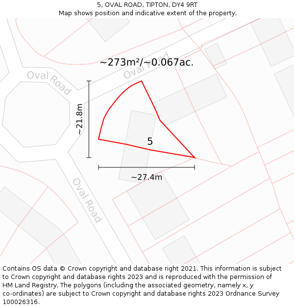 5, OVAL ROAD, TIPTON, DY4 9RT: Plot and title map