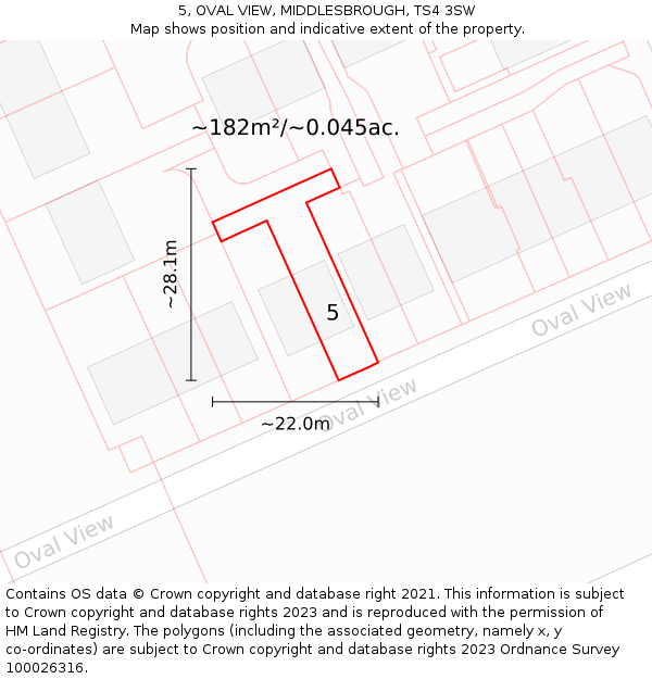 5, OVAL VIEW, MIDDLESBROUGH, TS4 3SW: Plot and title map