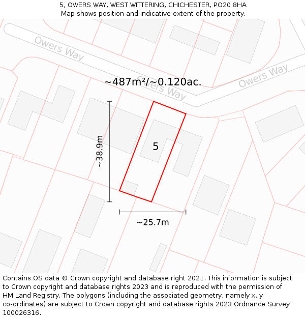5, OWERS WAY, WEST WITTERING, CHICHESTER, PO20 8HA: Plot and title map
