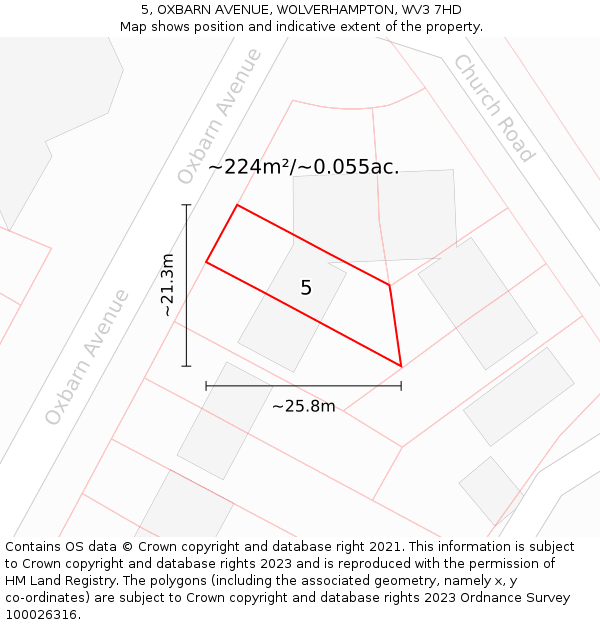 5, OXBARN AVENUE, WOLVERHAMPTON, WV3 7HD: Plot and title map