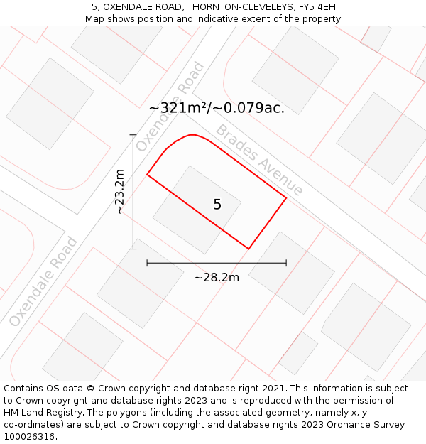 5, OXENDALE ROAD, THORNTON-CLEVELEYS, FY5 4EH: Plot and title map