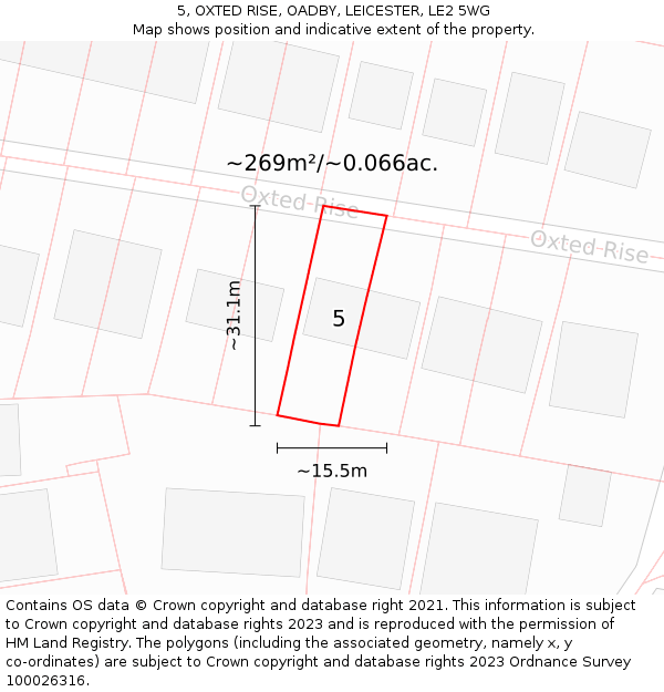 5, OXTED RISE, OADBY, LEICESTER, LE2 5WG: Plot and title map