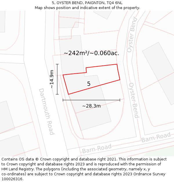 5, OYSTER BEND, PAIGNTON, TQ4 6NL: Plot and title map