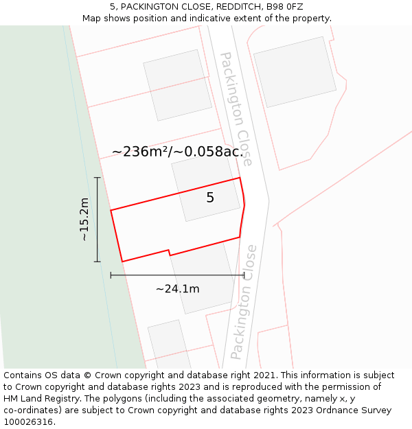 5, PACKINGTON CLOSE, REDDITCH, B98 0FZ: Plot and title map