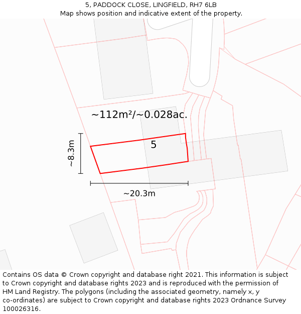 5, PADDOCK CLOSE, LINGFIELD, RH7 6LB: Plot and title map