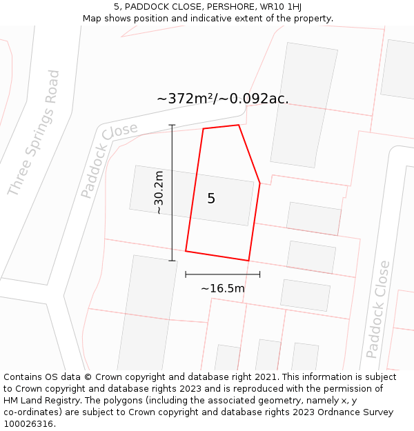 5, PADDOCK CLOSE, PERSHORE, WR10 1HJ: Plot and title map
