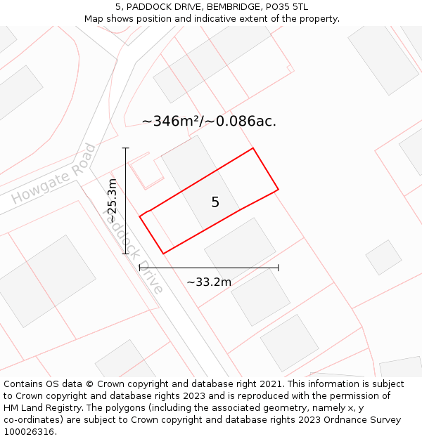 5, PADDOCK DRIVE, BEMBRIDGE, PO35 5TL: Plot and title map