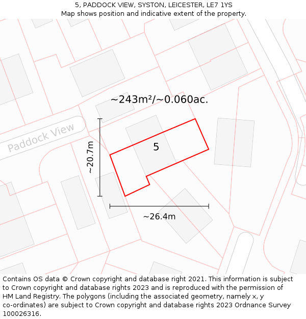 5, PADDOCK VIEW, SYSTON, LEICESTER, LE7 1YS: Plot and title map