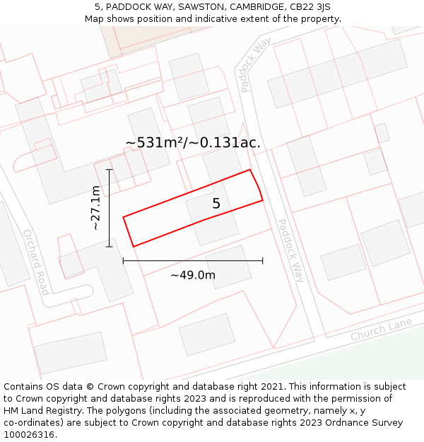 5, PADDOCK WAY, SAWSTON, CAMBRIDGE, CB22 3JS: Plot and title map