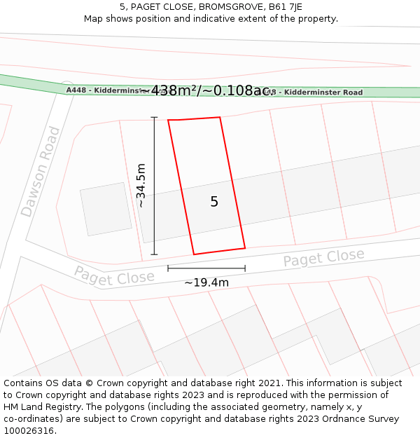 5, PAGET CLOSE, BROMSGROVE, B61 7JE: Plot and title map