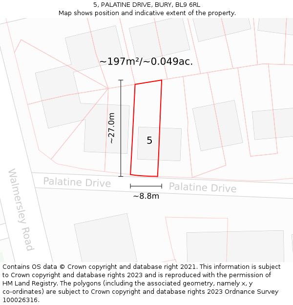 5, PALATINE DRIVE, BURY, BL9 6RL: Plot and title map