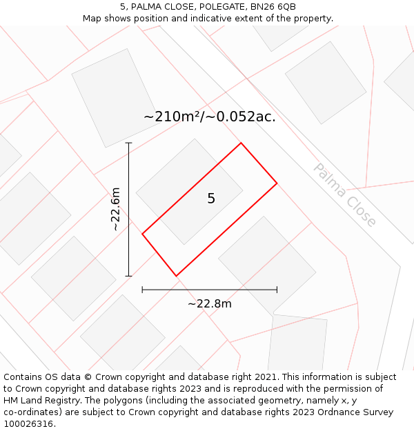 5, PALMA CLOSE, POLEGATE, BN26 6QB: Plot and title map