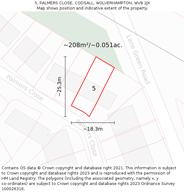 5, PALMERS CLOSE, CODSALL, WOLVERHAMPTON, WV8 2JX: Plot and title map