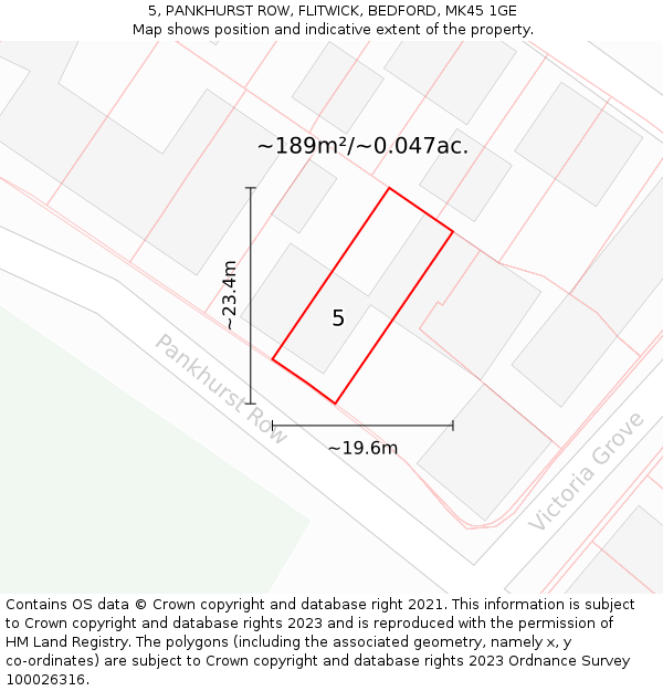 5, PANKHURST ROW, FLITWICK, BEDFORD, MK45 1GE: Plot and title map