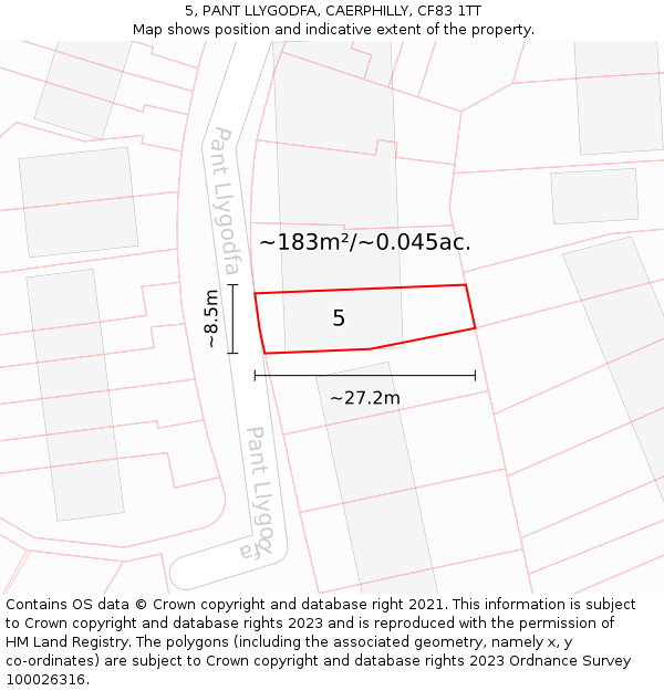 5, PANT LLYGODFA, CAERPHILLY, CF83 1TT: Plot and title map