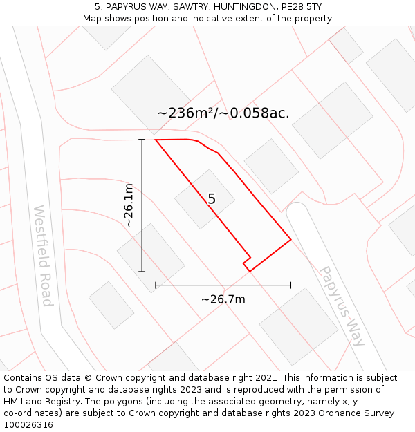 5, PAPYRUS WAY, SAWTRY, HUNTINGDON, PE28 5TY: Plot and title map