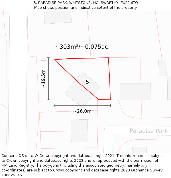 5, PARADISE PARK, WHITSTONE, HOLSWORTHY, EX22 6TQ: Plot and title map