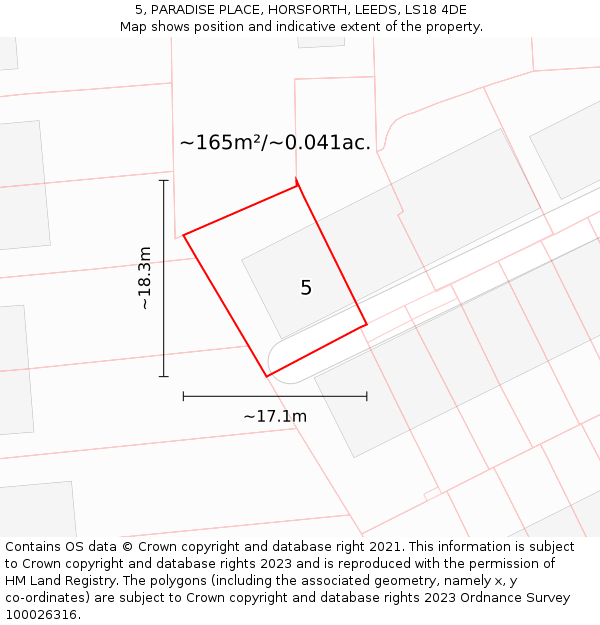 5, PARADISE PLACE, HORSFORTH, LEEDS, LS18 4DE: Plot and title map