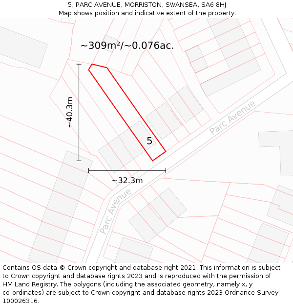 5, PARC AVENUE, MORRISTON, SWANSEA, SA6 8HJ: Plot and title map