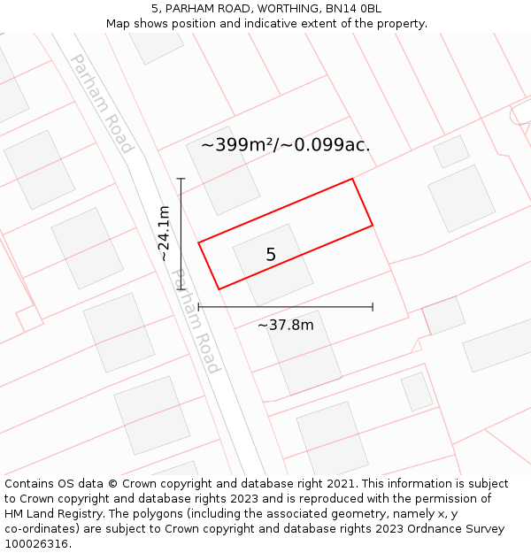 5, PARHAM ROAD, WORTHING, BN14 0BL: Plot and title map