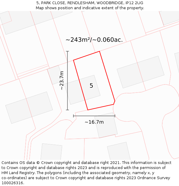 5, PARK CLOSE, RENDLESHAM, WOODBRIDGE, IP12 2UG: Plot and title map