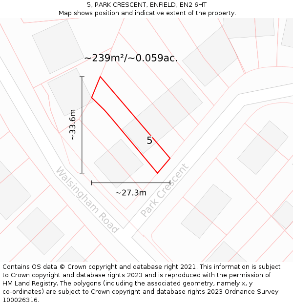 5, PARK CRESCENT, ENFIELD, EN2 6HT: Plot and title map