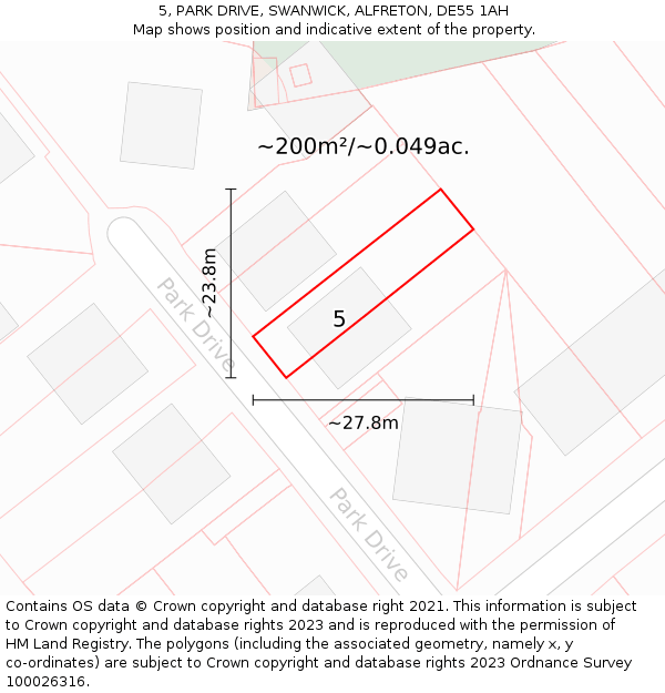 5, PARK DRIVE, SWANWICK, ALFRETON, DE55 1AH: Plot and title map