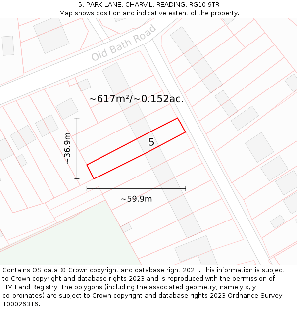 5, PARK LANE, CHARVIL, READING, RG10 9TR: Plot and title map