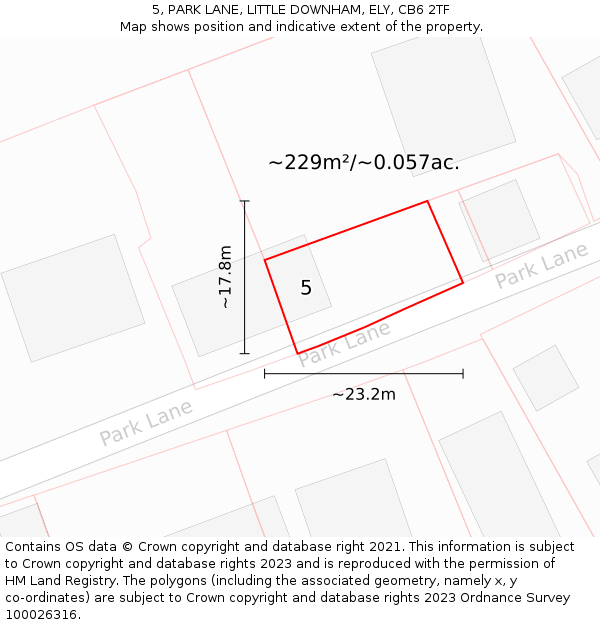 5, PARK LANE, LITTLE DOWNHAM, ELY, CB6 2TF: Plot and title map