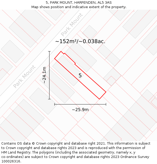 5, PARK MOUNT, HARPENDEN, AL5 3AS: Plot and title map