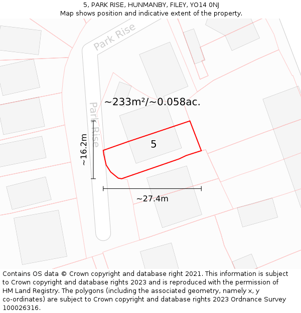 5, PARK RISE, HUNMANBY, FILEY, YO14 0NJ: Plot and title map