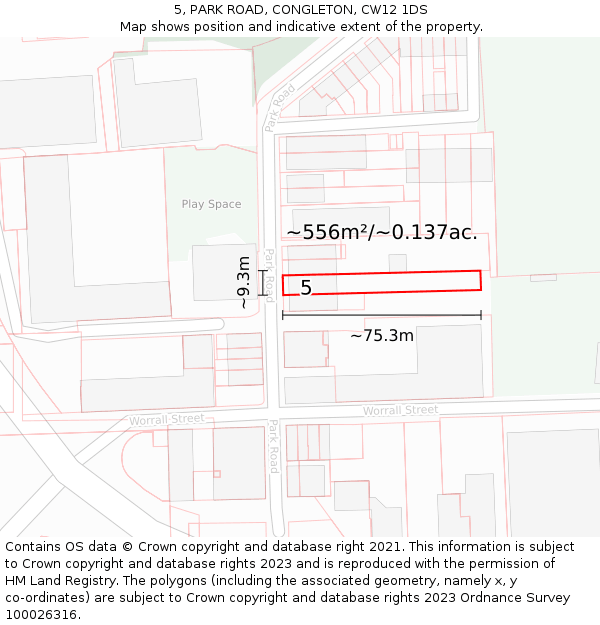 5, PARK ROAD, CONGLETON, CW12 1DS: Plot and title map