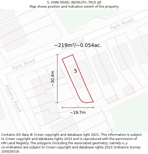 5, PARK ROAD, REDRUTH, TR15 2JF: Plot and title map
