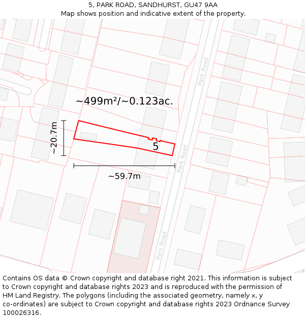 5, PARK ROAD, SANDHURST, GU47 9AA: Plot and title map